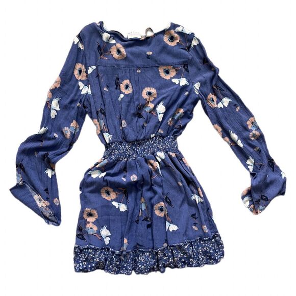 Shyanne Dress Women's Small Blue Floral Long Sleeve Western Belle Tassel Ties - Picture 4 of 12